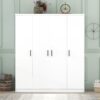 4 Door Wardrobe With 1 Drawer - White - Image 9
