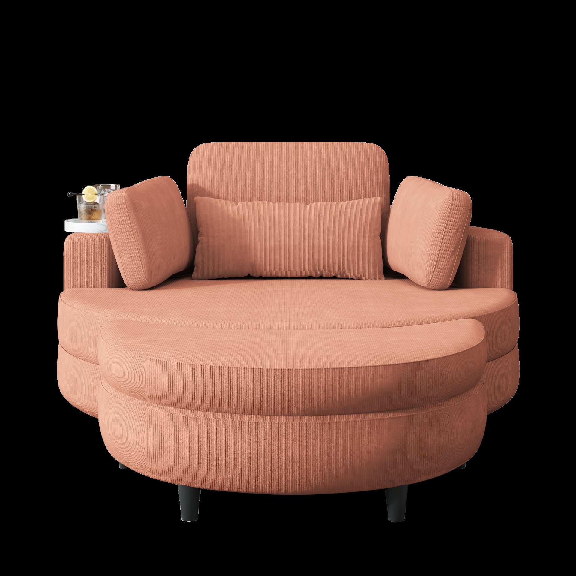 Corduroy Sofa With Two Throw Pillows, A Waist Pillow And An Extra Tray Is Comfortable For A Small Apartment Bedroom - Orange - Image 9