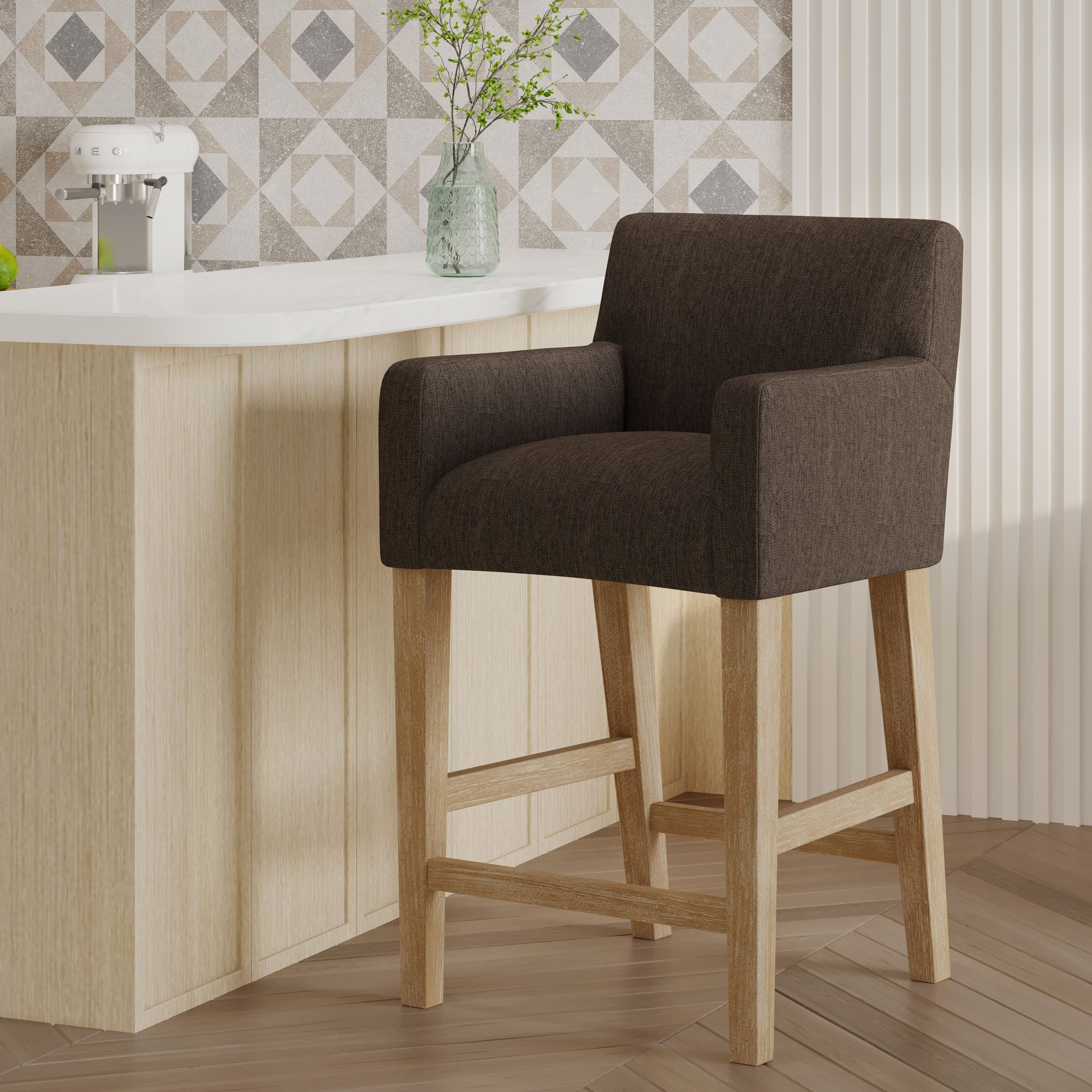 Charmed Upholstered Counter Stool With H Frame Base And Round Arms - Brown - Image 9
