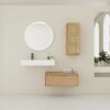 Modern Imitative 30 Inch Wall Mounted Bathroom Vanity With Resin Sink And Side Cabinet - Imitative Oak - Image 2