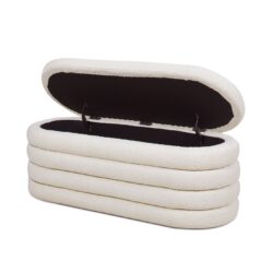 Fuji - Upholstered Oval Storage Bench - Ivory White