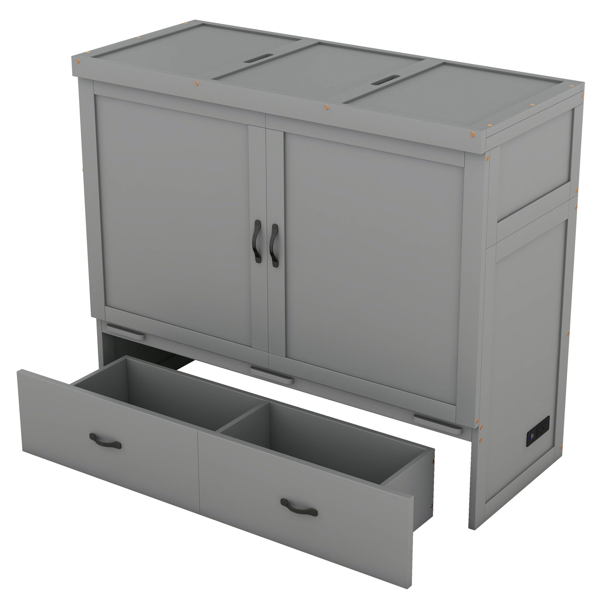 Full Size Murphy Bed With USB Port And A Large Drawer - Gray - Image 9