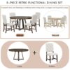 5 Piece Retro Functional Dining Set, Round Table With Leaf And 4 Upholstered Chairs For Dining Room And Living Room - Walnut - Image 6