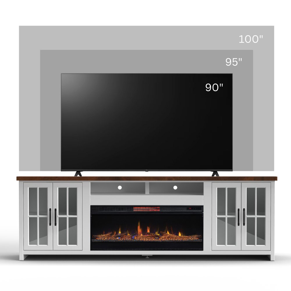 Hampton - Fireplace TV Stand Console For TVs Up To 100" - Jasmine Whitewash / Barnwood - Image 3