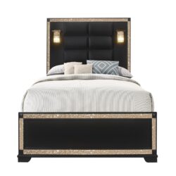 Lively - Queen Bed With Lamps And Padded Headboard - Black