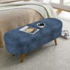 Modern Ottoman Oval Storage Bench With Rubber Wood Legs - Dark Blue - Image 2
