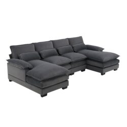 Modern U-Shaped Sectional Sofa With Waist Pillows, 6 Seat Upholstered Symmetrical Sofa Furniture, Sleeper Sofa Couch With Chaise Lounge - Gray