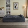 Floor Sofa With 2 Pillows, Convertible Plush Corduroy Foam Filled Sleeper Sofa Bed - Dark Gray - Image 8