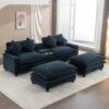 Contemporary Chenille Upholstered Sectional Sofa With Ottomans, USB Ports, Cup Holders & Storage - Blue - Image 14