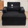 Modern Style Armchair Chaise Lounge Sofa Couch With Movable Storage Ottoman, USB Ports, Cup Holders & Side Pockets Chenille - Black - Image 9