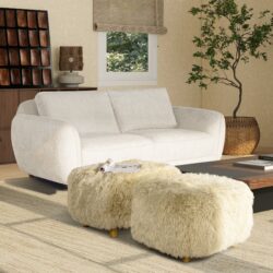 Enchante - New Zealand Sheepskin Rectangular Accent Ottoman - Taupe / Natural