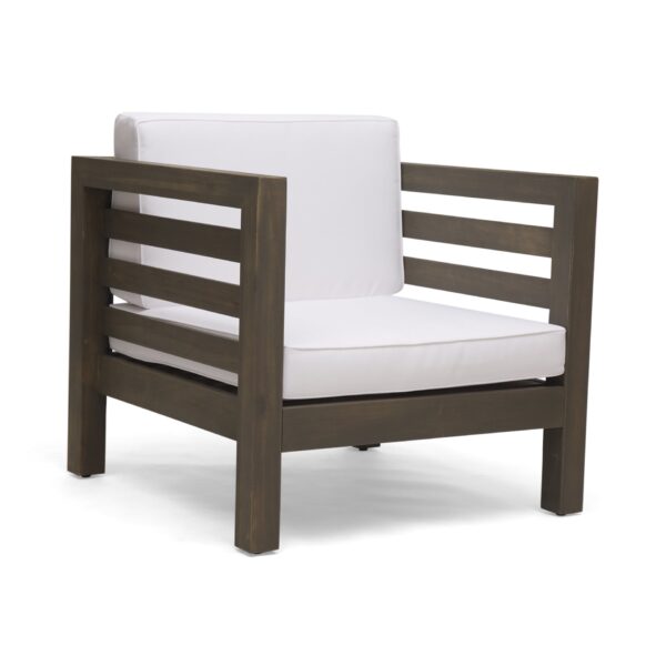 Outdoor Club Chair, Acacia Wood Patio Chair With Fabric Cushion For Backyard, Garden Or Porch - Gray / White