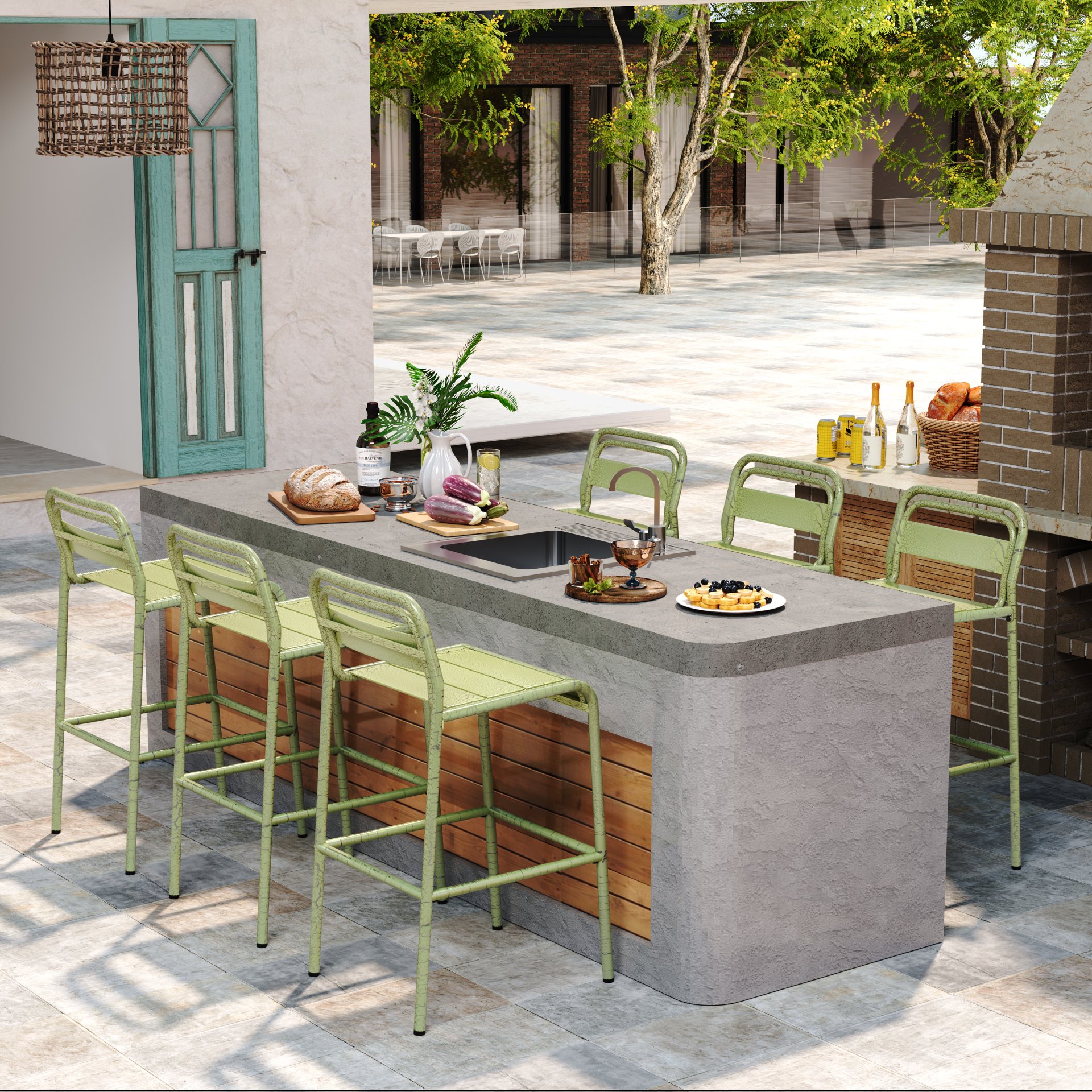 Carmella - Outdoor Barstool (Set of 6) - Green - Image 9