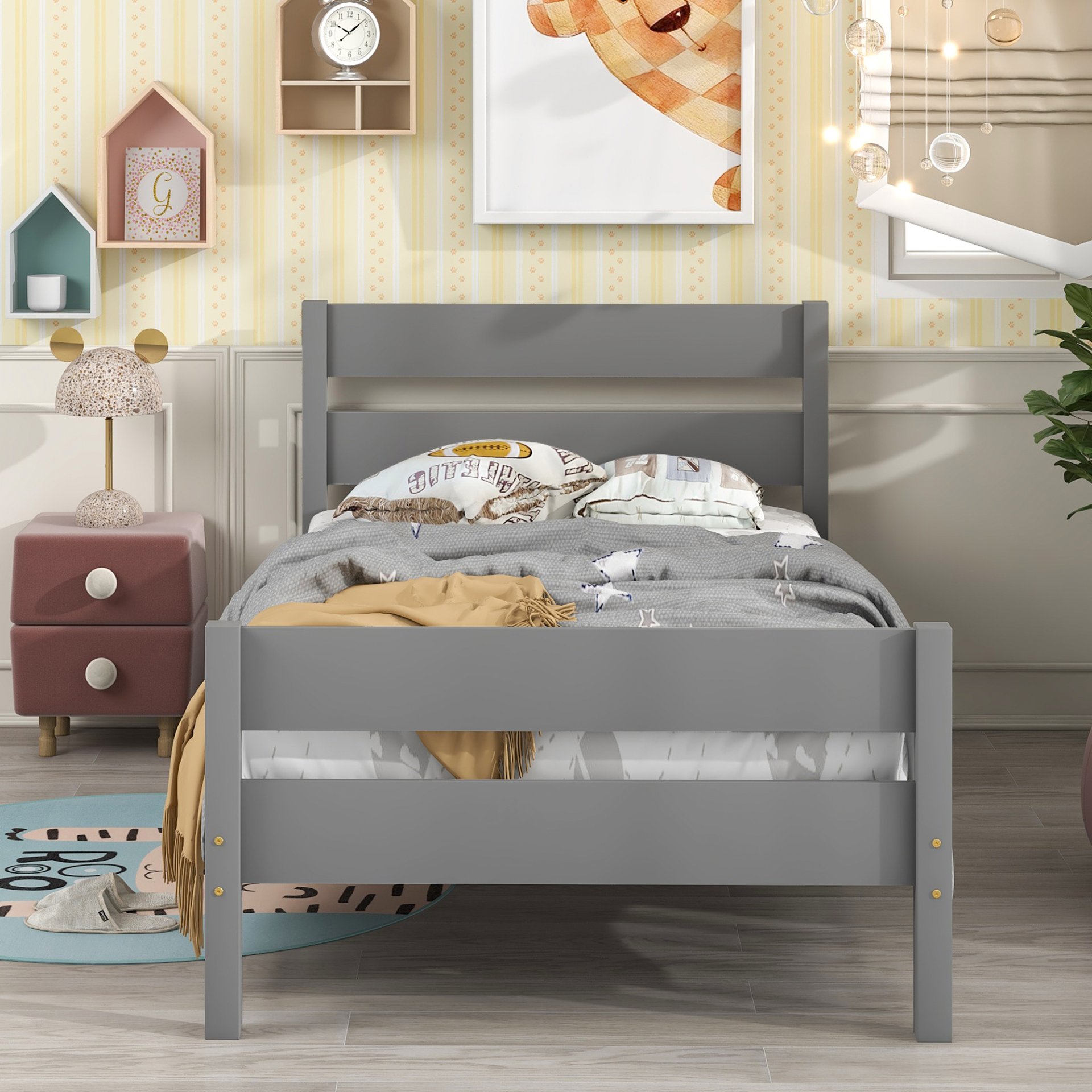 Twin Bed With Headboard And Footboard - Gray - Image 4