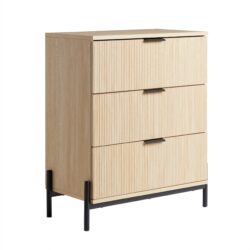 Mid-Century 3 Drawer Chest With Reeded Drawer Fronts - Light Brown