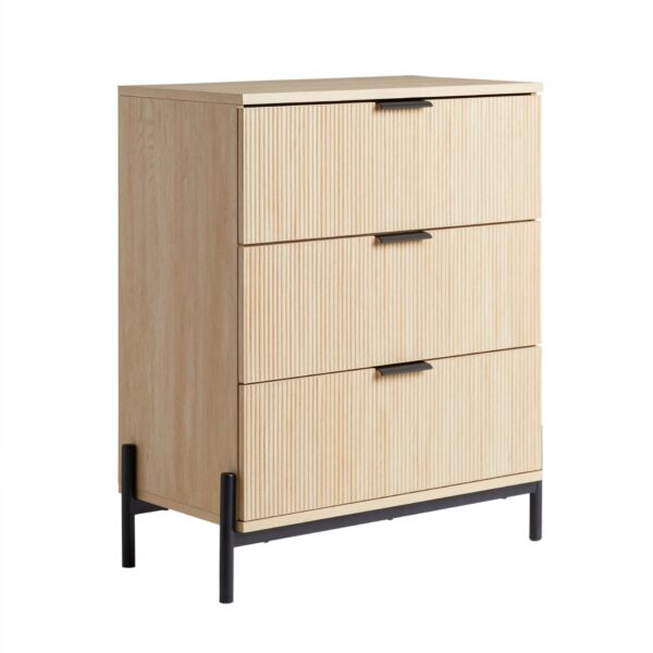 Mid-Century 3 Drawer Chest With Reeded Drawer Fronts - Light Brown