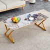 Coffee Table With A Natural And Smooth Marble Pattern On The Surface - Gold - Image 4