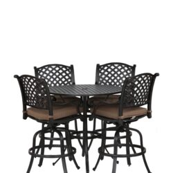 Round 4 Person 42" Long Aluminum Bar Height Dining Set With Cushions - Dupione Brown