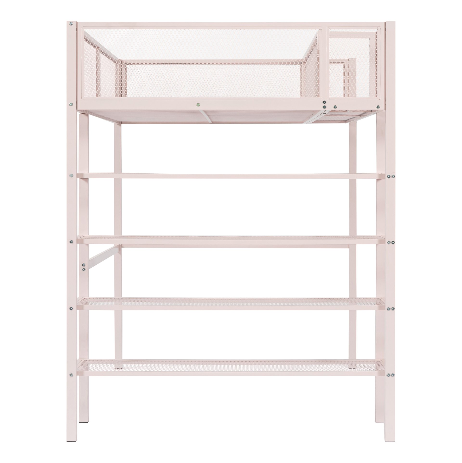 Twin Size Loft Bed With 4 Tier Shelves And Storage - Pink - Image 7