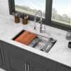 Undermount Kitchen Sink, Single Bowl With Ledge Workstation, 16 Gauge Stainless Steel - Brushed Nickel - Image 4