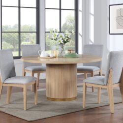 Caspian - 5 Piece Round Dining Table Set With Chairs - Oak