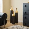 Elegant Floor Vase Set Metal Decorative Vases 3 Piece Set For Floral Display, Wedding & Gift Decor - Gold / Black - Image 19