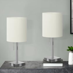 Lighting, Table Lamp, USB Port Included, Nickel, Contemporary (Set of 2) - Silver