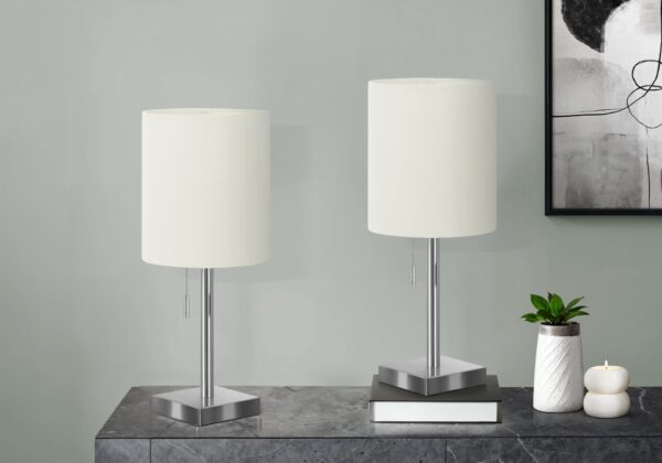 Lighting, Table Lamp, USB Port Included, Nickel, Contemporary (Set of 2) - Silver
