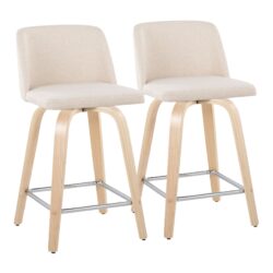 Toriano - Contemporary Fixed Height Counter Stool With Swivel And Square Footrest (Set of 2) - Natural / Cream
