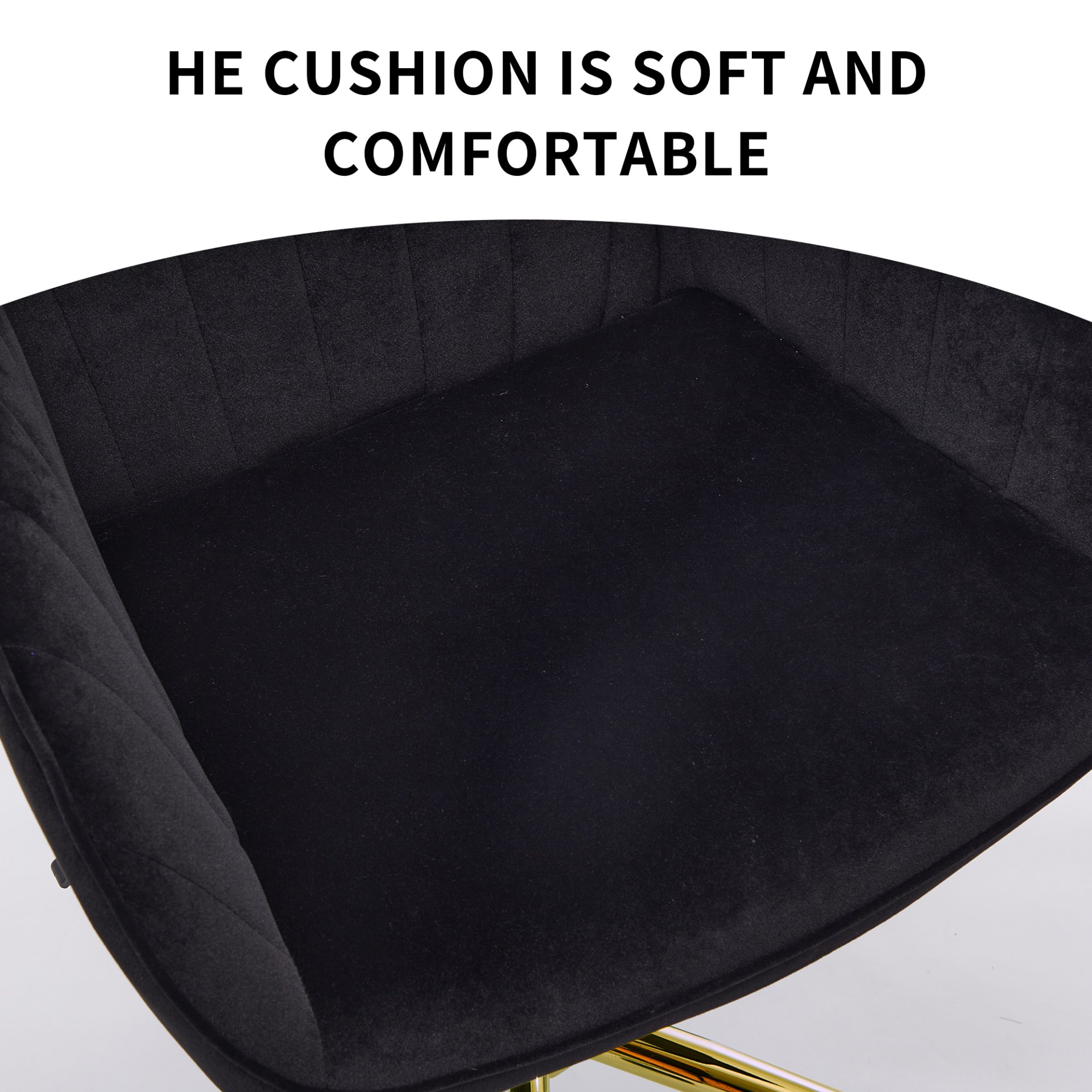 Adjustable Office Chair, Ergonomic Swivel Chair Velvet, Comfortable For Long Sitting - Black - Image 3