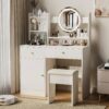 Fashion Vanity Desk With Mirror And Lights For Makeup And Cushioned Chair - White - Image 9