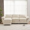 Modern Deep 3 Seat Sofa Couch With Ottoman, Polyester Sofa Sleeper Comfy Upholstered Furniture For Living Room - Beige - Image 2