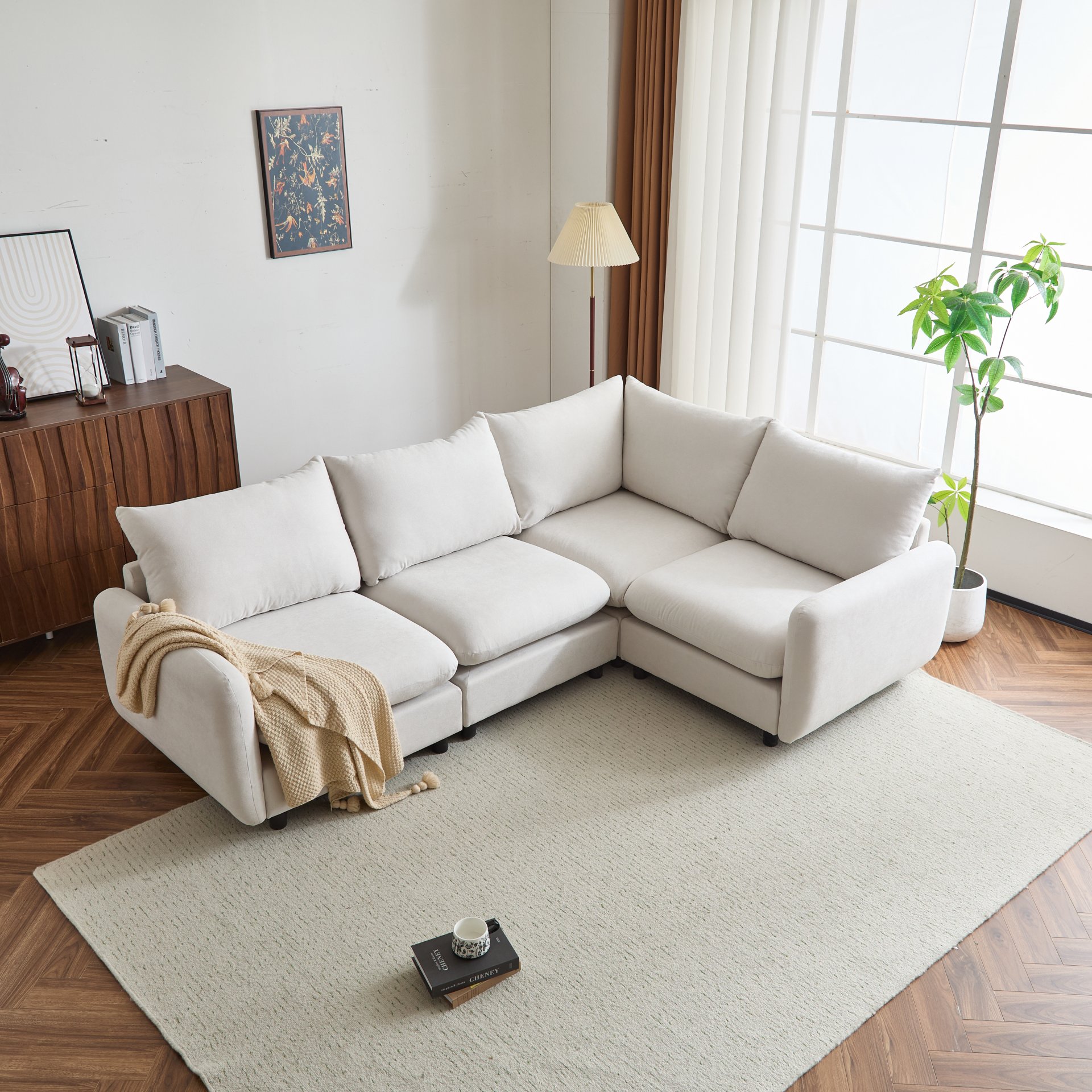 4 Piece L Shaped Modular Free Combination Sectional Sofa Couch For Living Room And Spacious Space - White - Image 7