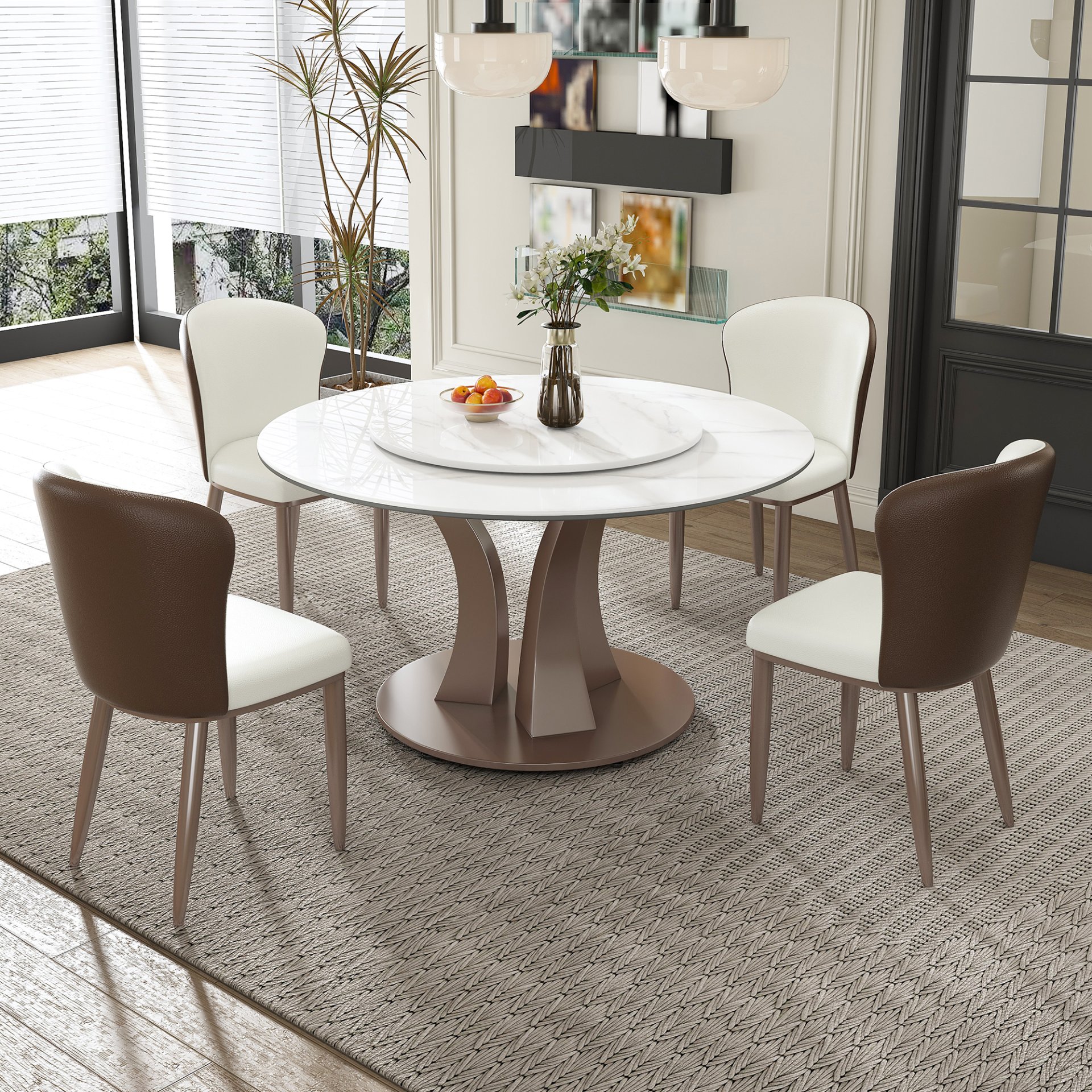 Table With Rotating Tray Scratch & Heat For Kitchen & Restaurant, 4 Chairs - White - Image 2