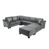 U Shaped Sectional Sofa Chenille Upholstered With Movable Storage Ottoman - Dark Gray - Image 17