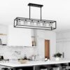 6 Light Farmhouse Chandelier, Modern Industrial Linear Rectangular Crystal Pendant Light Cage Chandelier For Dining Room, Kitchen Island, Bar, Long Table, G9*6 Bulbs Included - Matte Black - Image 4
