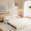 Queen Pull Out Sofa Bed, 3 In 1 Convertible Sleeper Sofa With Side Storage For Living Room - Beige - Image 4