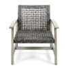 Outdoor Club Chair With Rattan Cover And Acacia Wood Frame - Gray - Image 6
