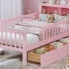 Twin Size Bed With Headboard Storage Rack, 2 Under Bed Drawers, 3 - Side Guardrails For Safety And Security - Pink - Image 23