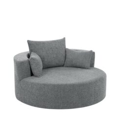 360° Swivel Chair Accent Barrel Chair Swivel Round Sofa Chair With 3 Removable Pillows For Living Room, Office And Hotel - Gray