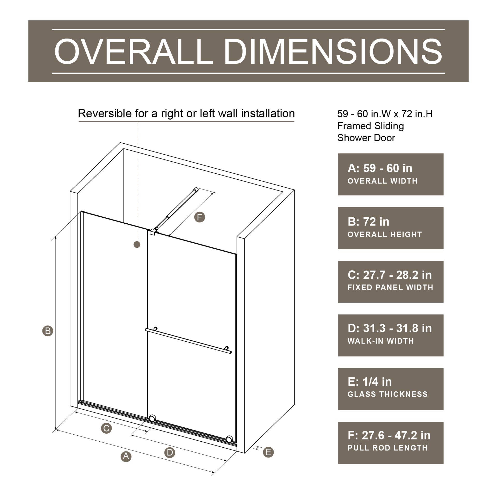Glass Shower Door, Shower Sliding Door Walk In Shower Screen Dual Usage, 1 / 4" Thick Glass Panel With Stainless Steel Handle, Supporting Bar - Black - Image 3