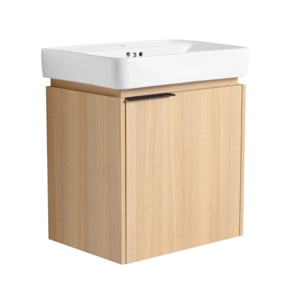 20" Wall Mounted Bathroom Vanity With Ceramic Sink And Storage Cabinet - Oak