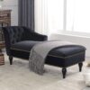 Velvet Chaise Lounge, Button Tufted Right Arm Facing Lounge Chair With Nailhead Trim For Living Room - Black - Image 26