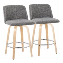 Toriano - Contemporary Fixed Height Counter Stool & Swivel And Round Footrest (Set of 2) - Natural / Gray