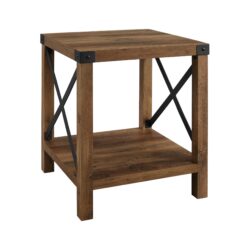 Rustic Industrial X 2 Tier Side Table - Rustic Oak