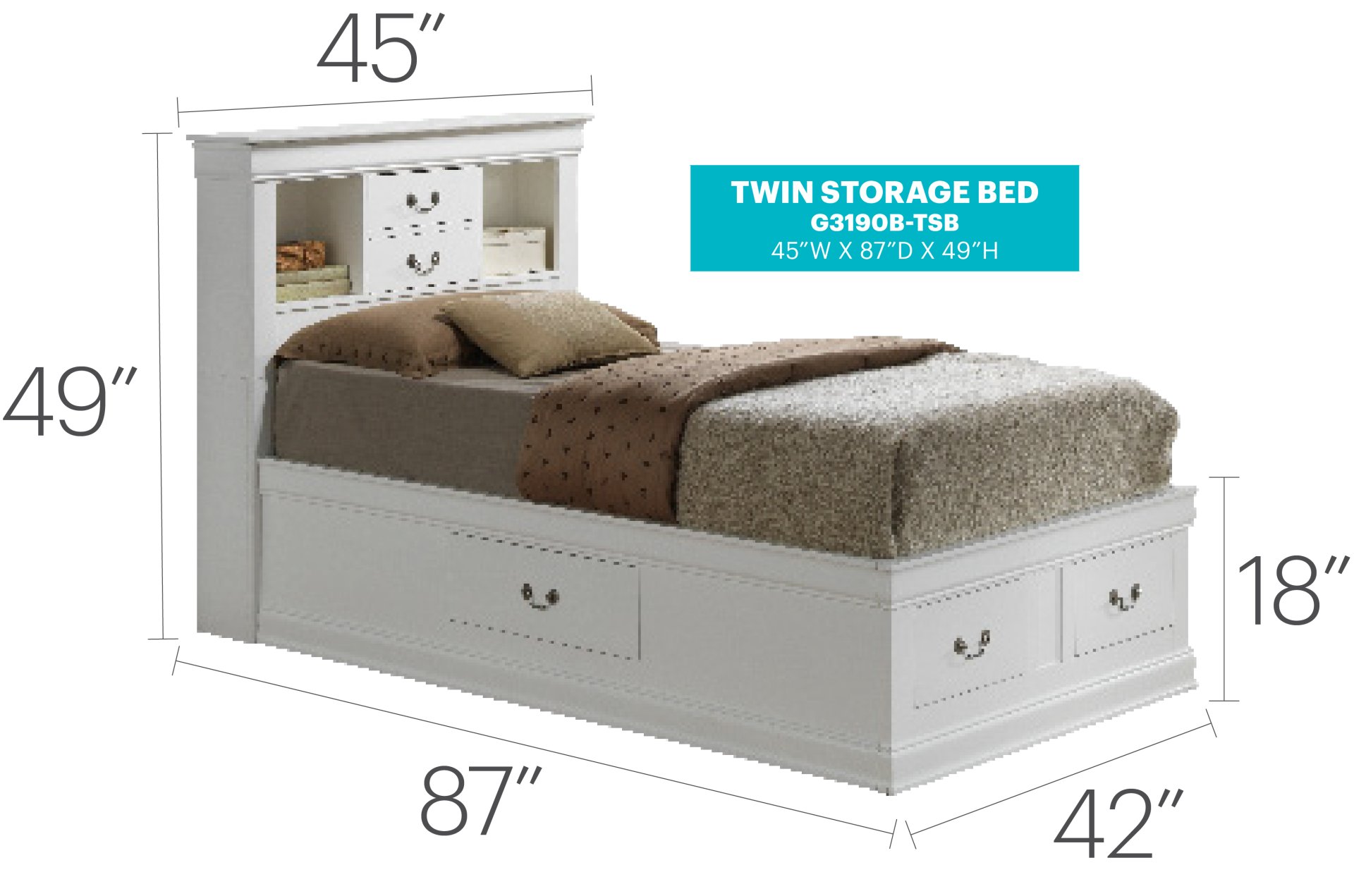 Louis Phillipe - Twin Storage Bed - White - Image 6