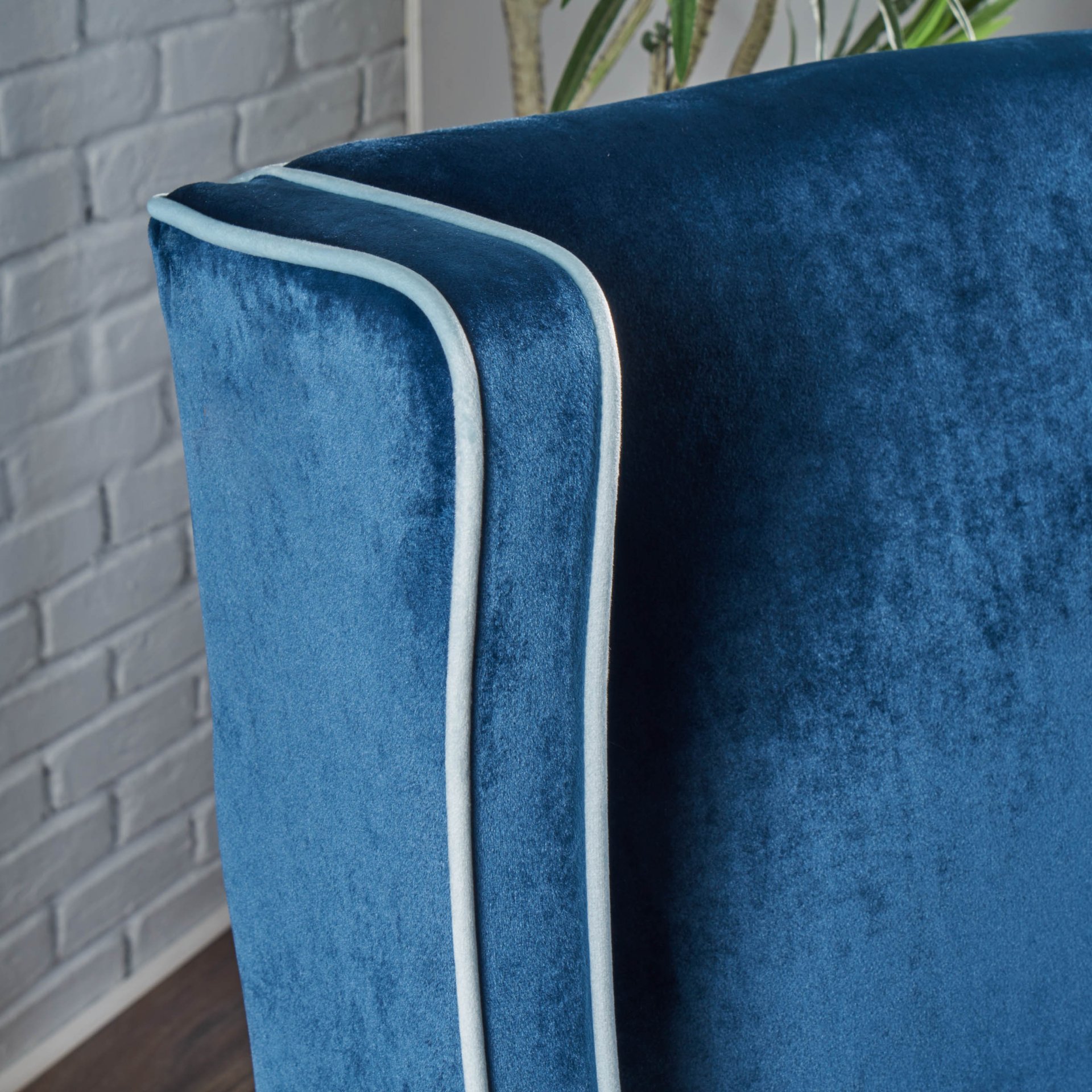 Elegant Velvet Club Chair With Tonal Piping - Blue - Image 5