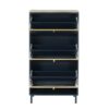 3 Door Metal Shoe Rack, Freestanding Modern Shoe Storage Cabinet With Metal Rattan, Particle Board For Entryway - Blue Gray - Image 11
