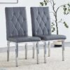 Elegant Vintage Armless 2 Dining Chairs Set With Grid Design And Metal Legs - Gray - Image 2