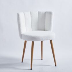 Modern Dining Chair (Set of 2) With Iron Tube Wood Color Legs, Shorthair Cushions And Comfortable Backrest, Suitable For Dining Room, Living Room, Cafe, Simple Structure - White